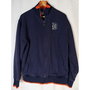 Reebok Detroit Tigers MLB Baseball Full Zip Jacket Navy Orange Mens M